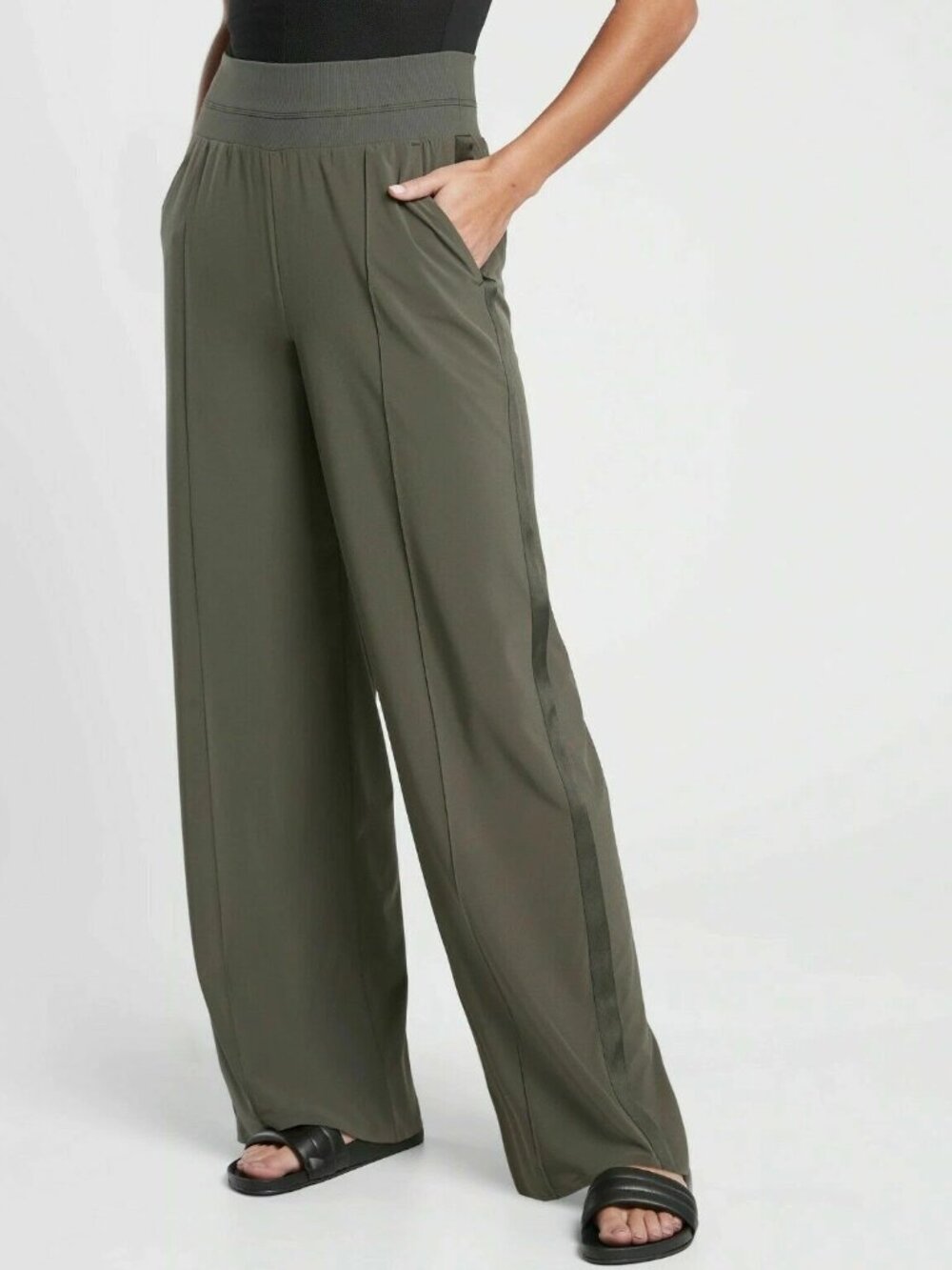 Athleta Nolita Wide Leg Pants Olive Green Gray Size 14